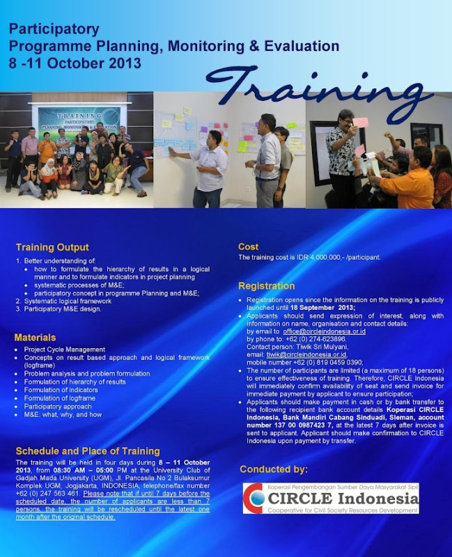 Pelatihan “Perencanaan, Monitoring & Evaluasi Program yang Partisipatif” Tanggal 8 – 11 Oktober 2013