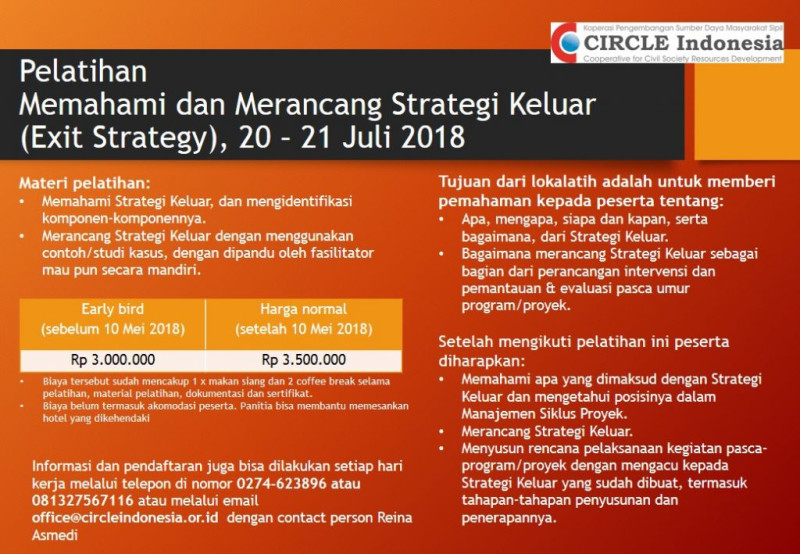 Pelatihan Memahami dan Merancang Strategi Keluar (Exit Strategy), 20 - 21 Juli 2018