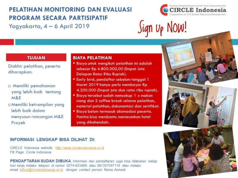 Pelatihan Monitoring & Evaluasi Program Secara Partisipatif.  Yogyakarta, Kamis – Jumat, 4 – 6 April 2019