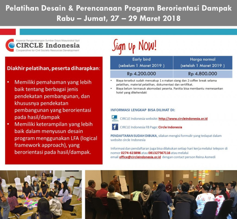 Pelatihan Desain & Perencanaan Program Berorientasi Dampak. Yogyakarta, Rabu – Jumat 27 – 29 Maret 2018