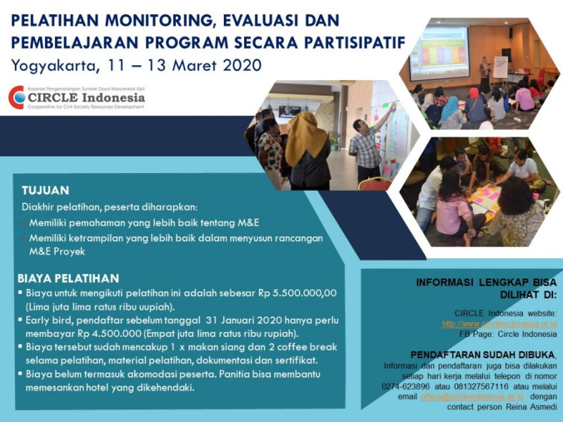 Pelatihan Monitoring, Evaluasi dan Pembelajaran Program Secara Partisipatif.  Yogyakarta, Rabu – Jumat, 11 - 13 Maret 2020